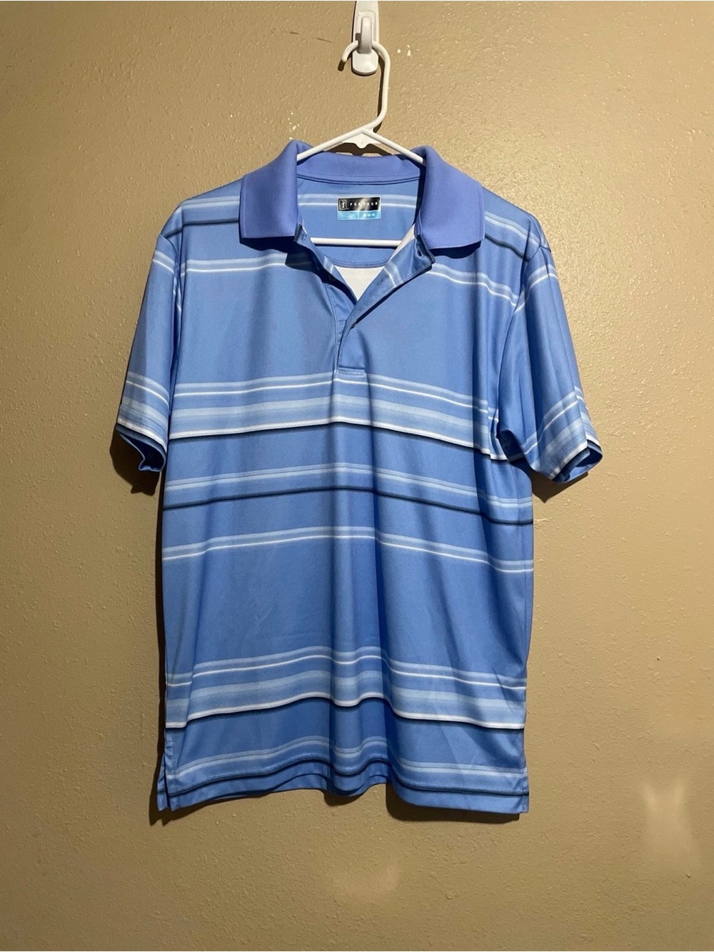 PGA Tour Golf Blue Striped Short Sleeve Polo Shirt Men’s M